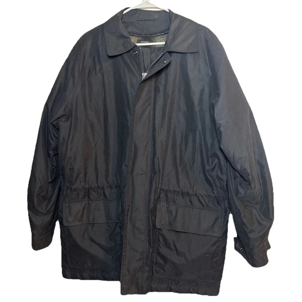 Vintage Claiborne Men's L Microfiber Jacket‎ Plaid Lined Utility Zip Coat Black